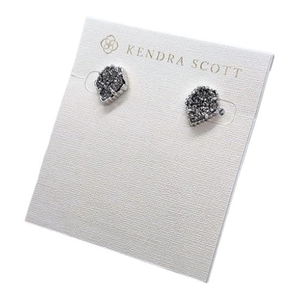 Kendra Scott Tessa Stud Earrings Silver Rhodium Platinum Drusy NEW No Box